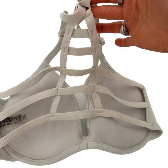 PINK Victoria's Secret Off White Strappy Halter Swim Bikini Top Size Large (DD) - Picture 3 of 6